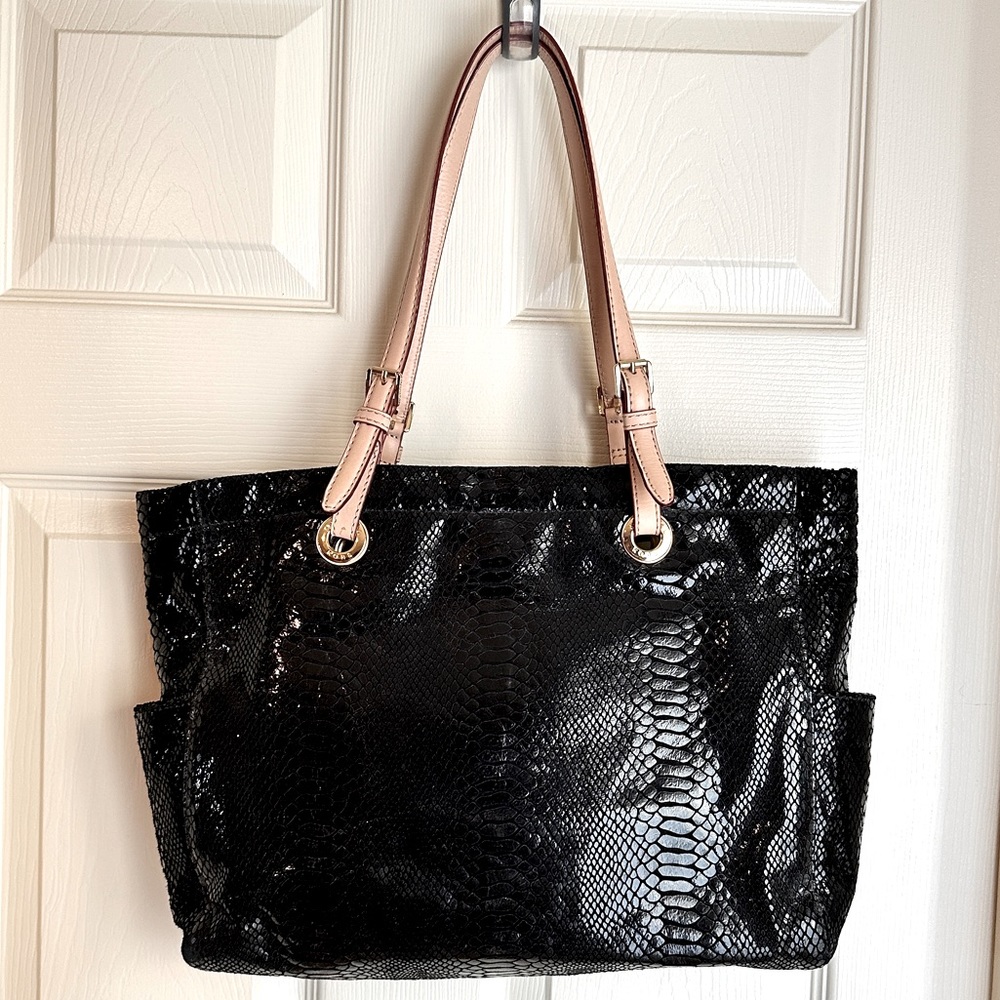 Michael Kors Snakeskin Black Large Jetset Tote Bag